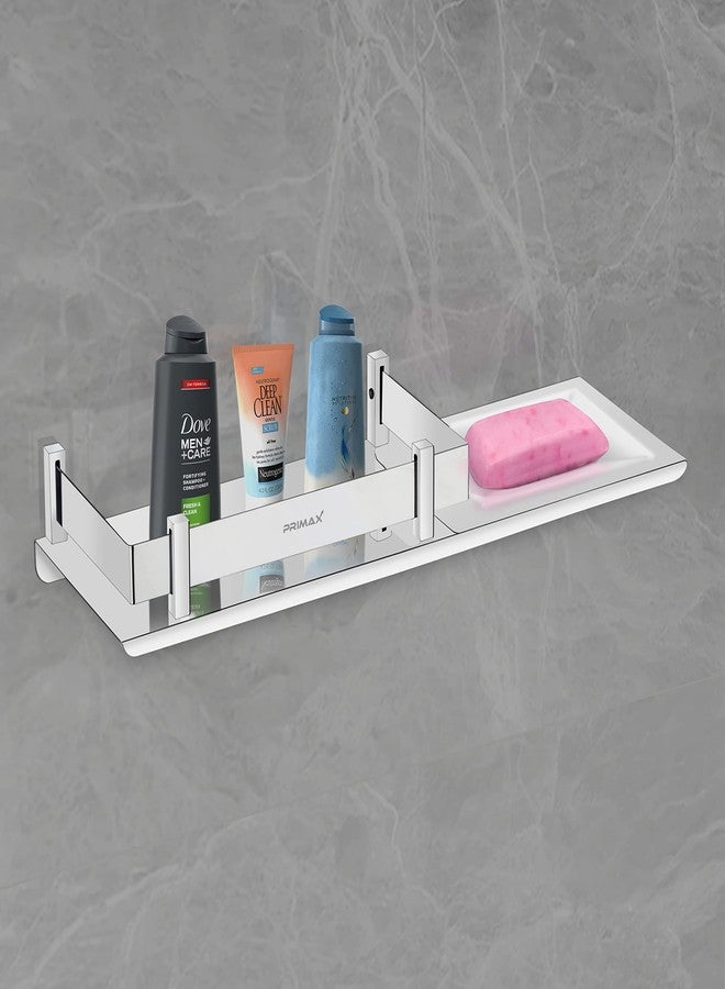 Primax Stainless Steel 2in1 Multipurpose Mirrored, Nickel, Chrome Finish Bathroom Accessories Shelf with Soap, Dish Holder (15x5 Inches, Silver) - Pack of 1 - Image 1